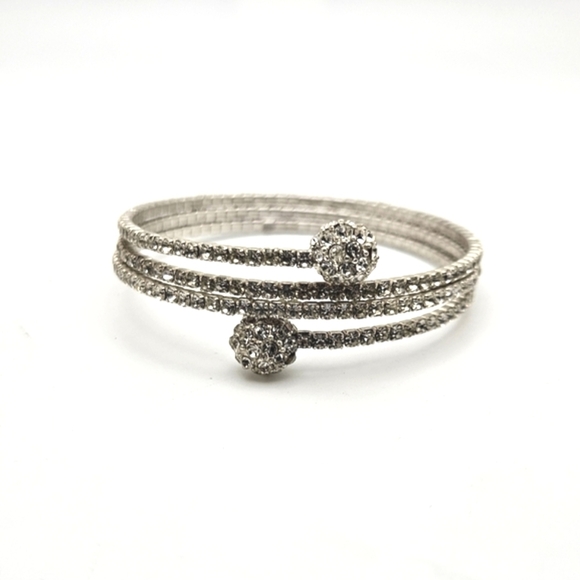 🟢3/$19🟢 Silver Wrap Rhinestone Bracelet Disco Ball Ends - Picture 2 of 6